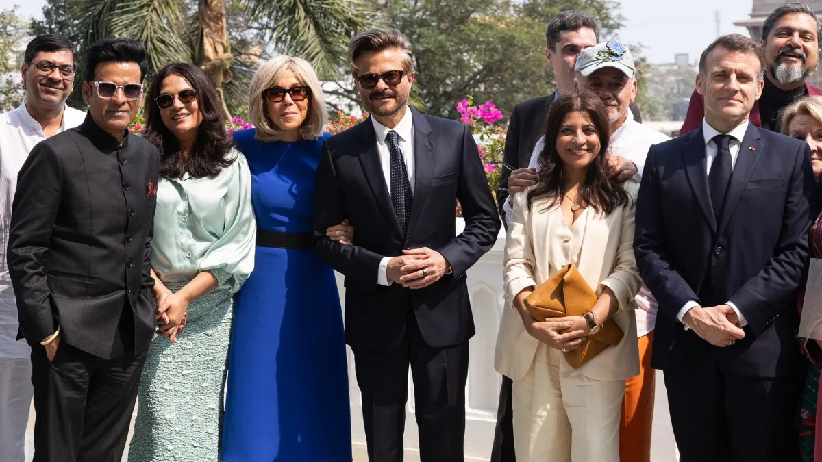 During his visit to Mumbai, French President Emmanuel Macron meets with Manoj Bajpayee, Anil Kapoor, and Richa Chadha.