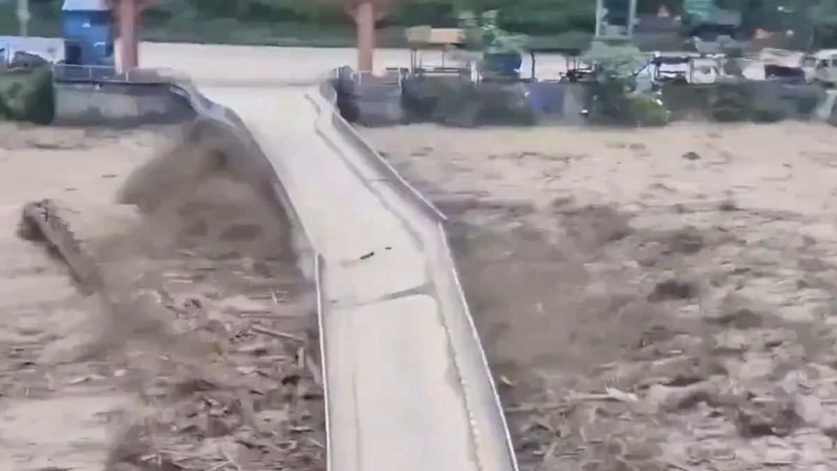 Dramatic video shows Malekhu Bridge being swept away as Nepal flash floods unleash devastation